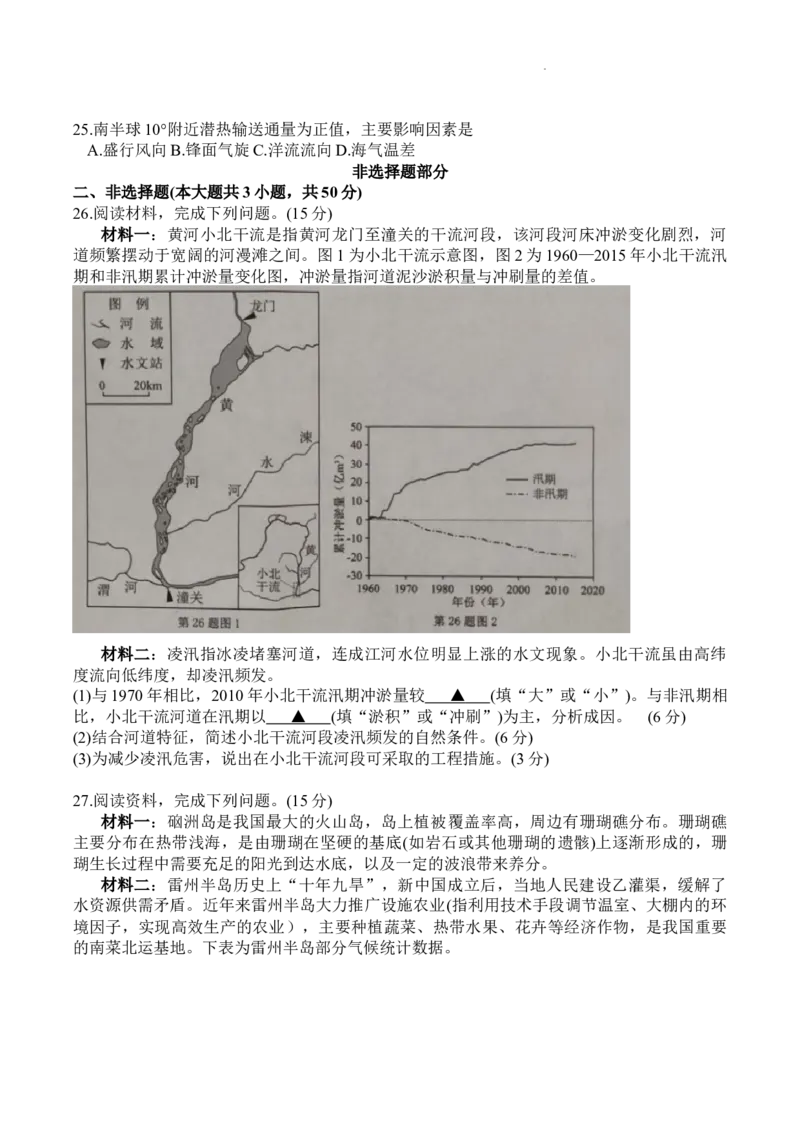 2024届浙江省温州市普通高中高三第二次适应性考试-地理试题+(1)_2024年3月_013月合集_2024届浙江省温州市高三第二次适应性考试