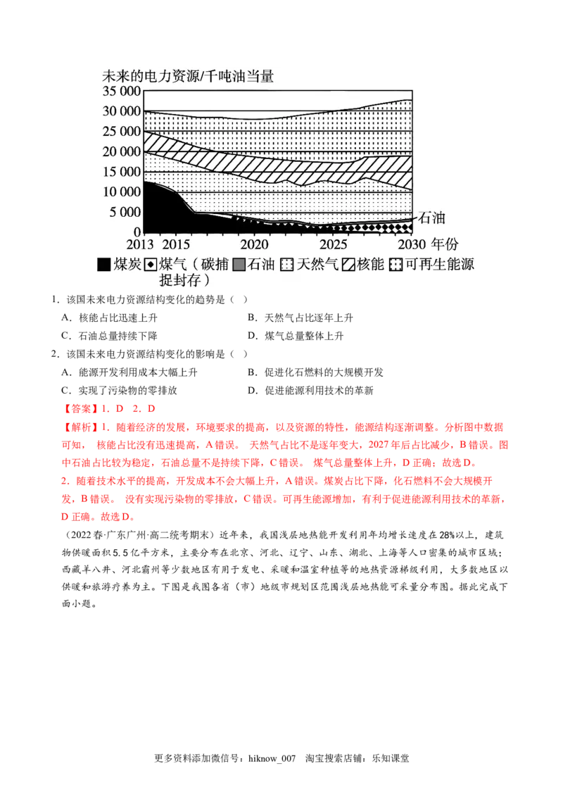 1.2自然资源及其利用-2022-2023学年高二地理课后培优分级练（人教版2019选择性必修3）（解析版）_E015高中全科试卷_地理试题_选修3_2.同步练习_课后培优练2023年（第一套）