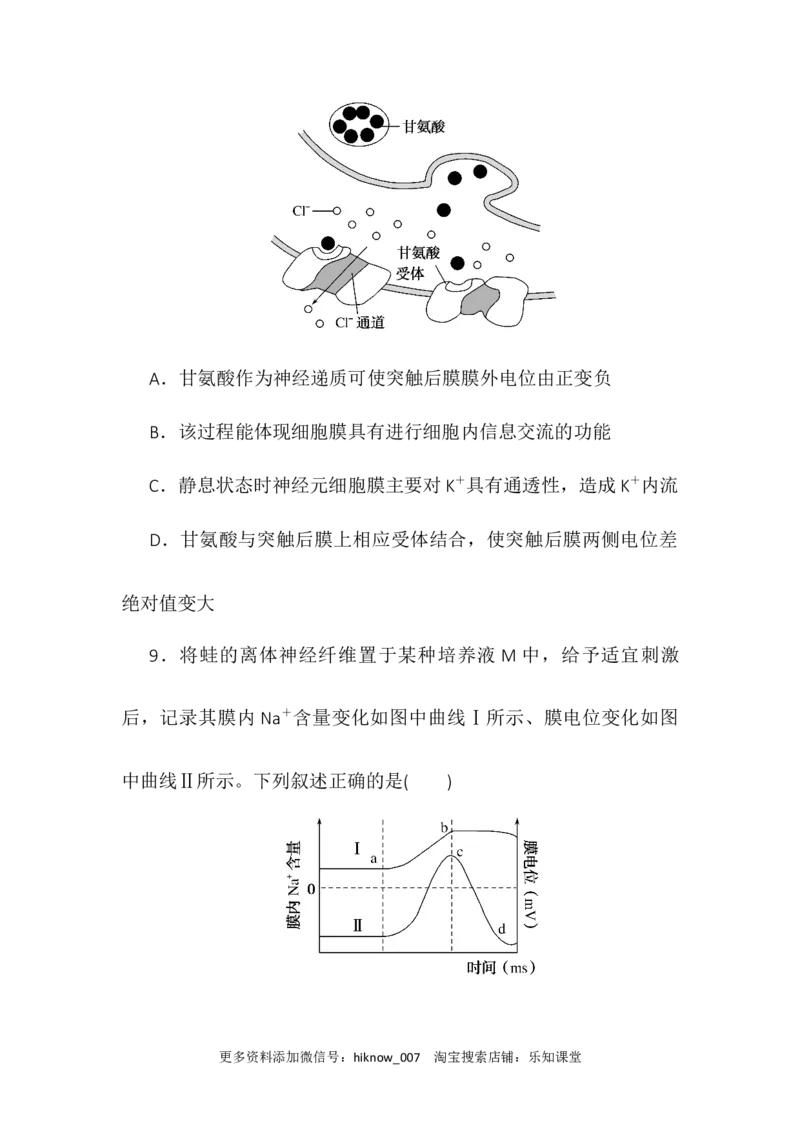 2.3神经冲动的产生和传导同步练习2022-2023学年高二上学期生物人教版选择性必修1_E015高中全科试卷_生物试题_选修1_2.同步练习_1.同步练习2023