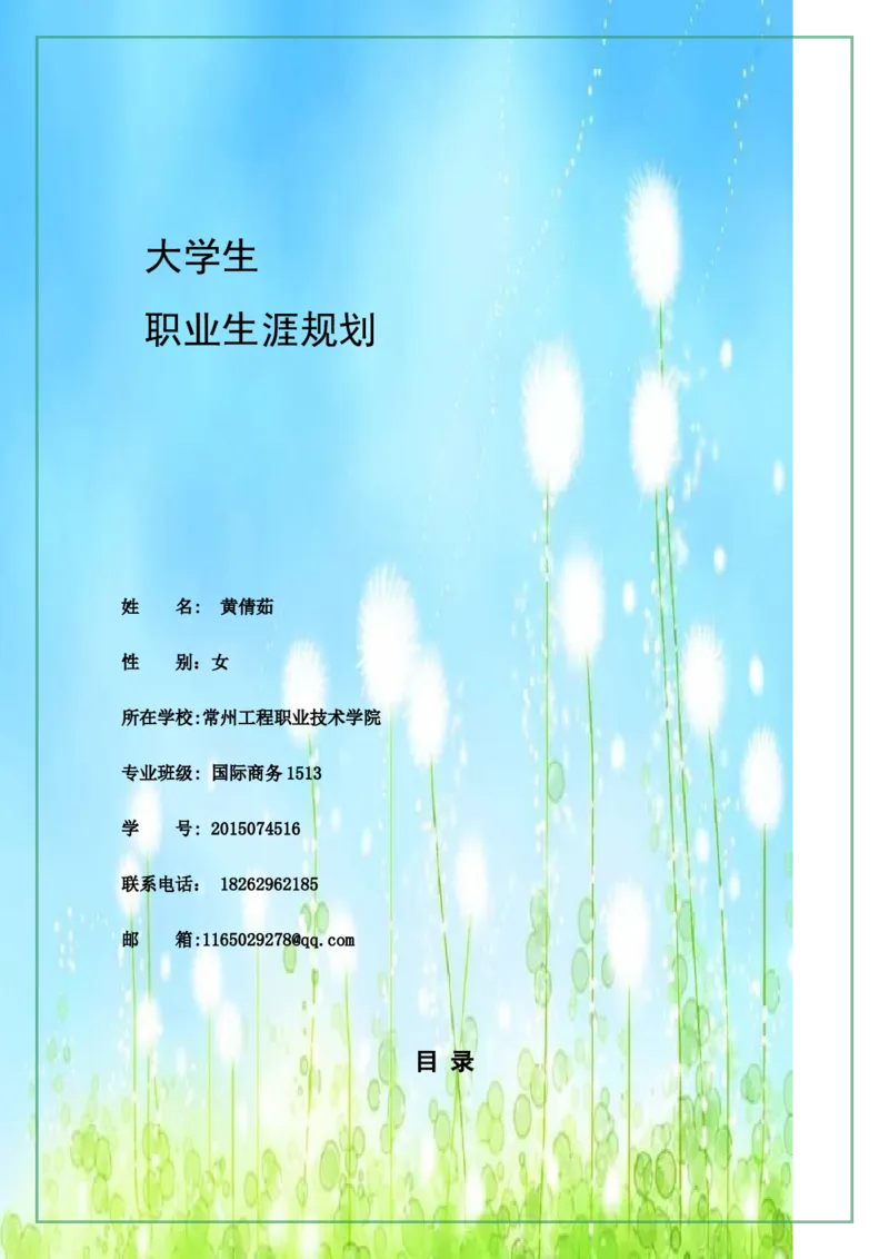 职业生涯规划书模版(1)_E6-职业规划_92国际商务专业