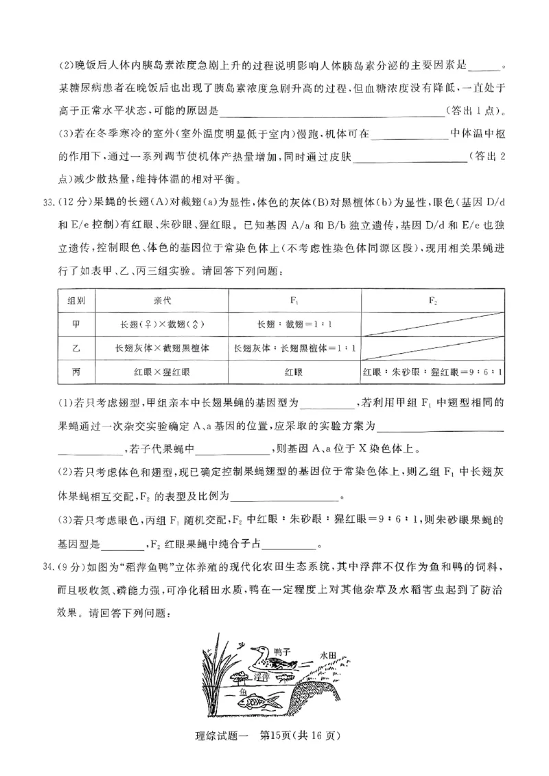 2024年青桐鸣大联考押题卷（一）理综试题_2024年5月_01按日期_13号_2024届青桐鸣大联考押题卷（一）
