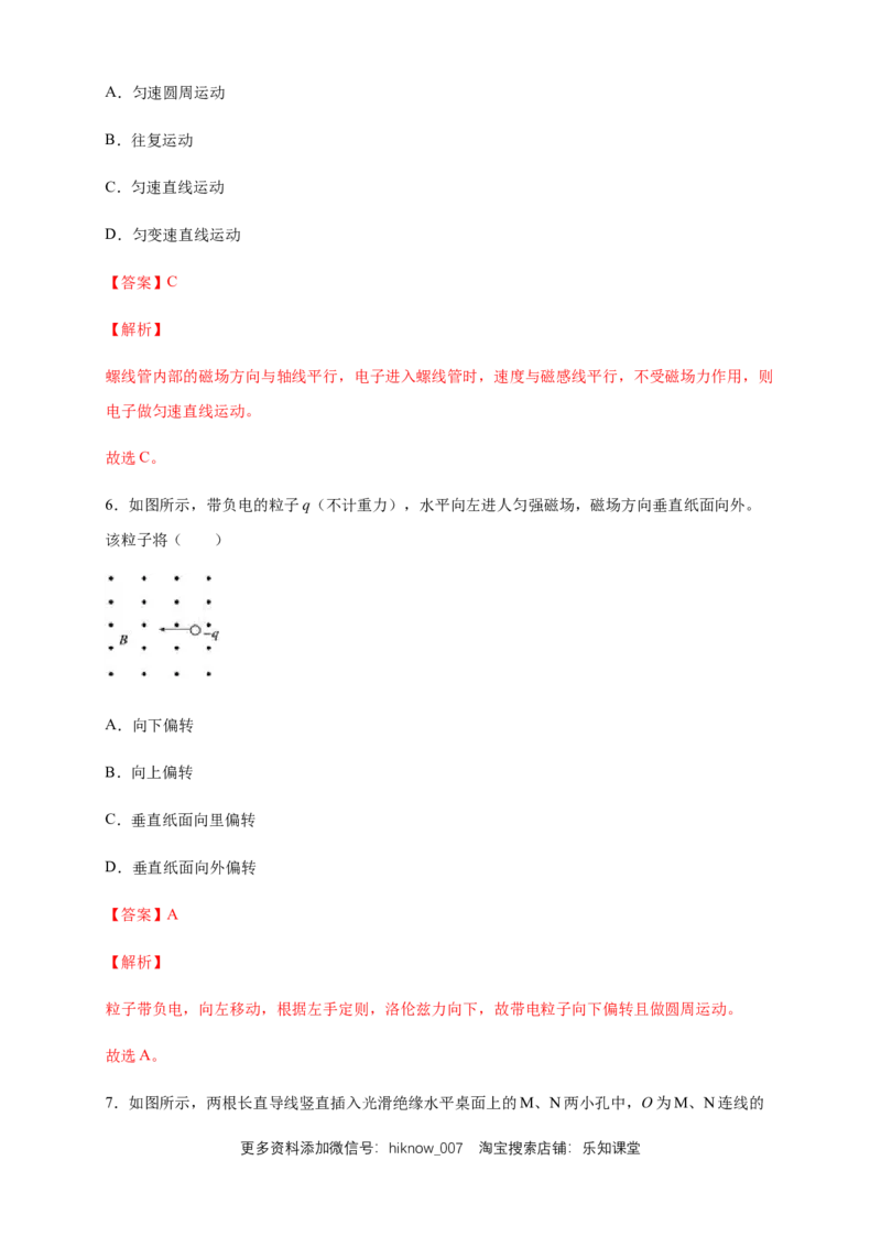 1.2磁场对运动电荷的作用力（同步练习）（解析版）_E015高中全科试卷_物理试题_选修2_2.同步练习_同步练习（第二套）