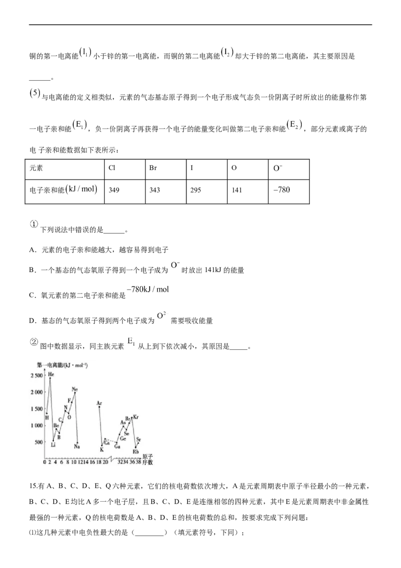 1.2.2元素周期律（备作业）(原卷版)-高二选择性必修2同步备课系列（人教版2019）_E015高中全科试卷_化学试题_选修2_4.新版人教版高中化学试卷选择性必修2_1.同步练习_1.同步练习（第一套）