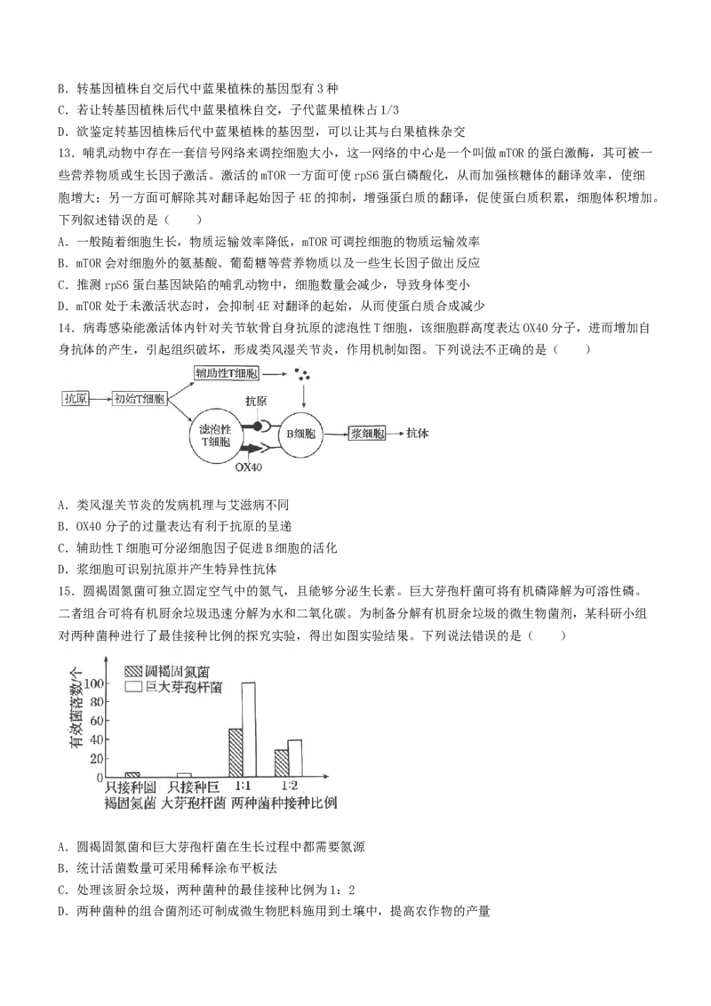 2024届福建省三明市高考二模生物试题(无答案)_2024年3月_02按日期_22号_2024届福建省三明市高三下学期3月质检_2024届福建省三明市高三下学期3月质检（一模）生物