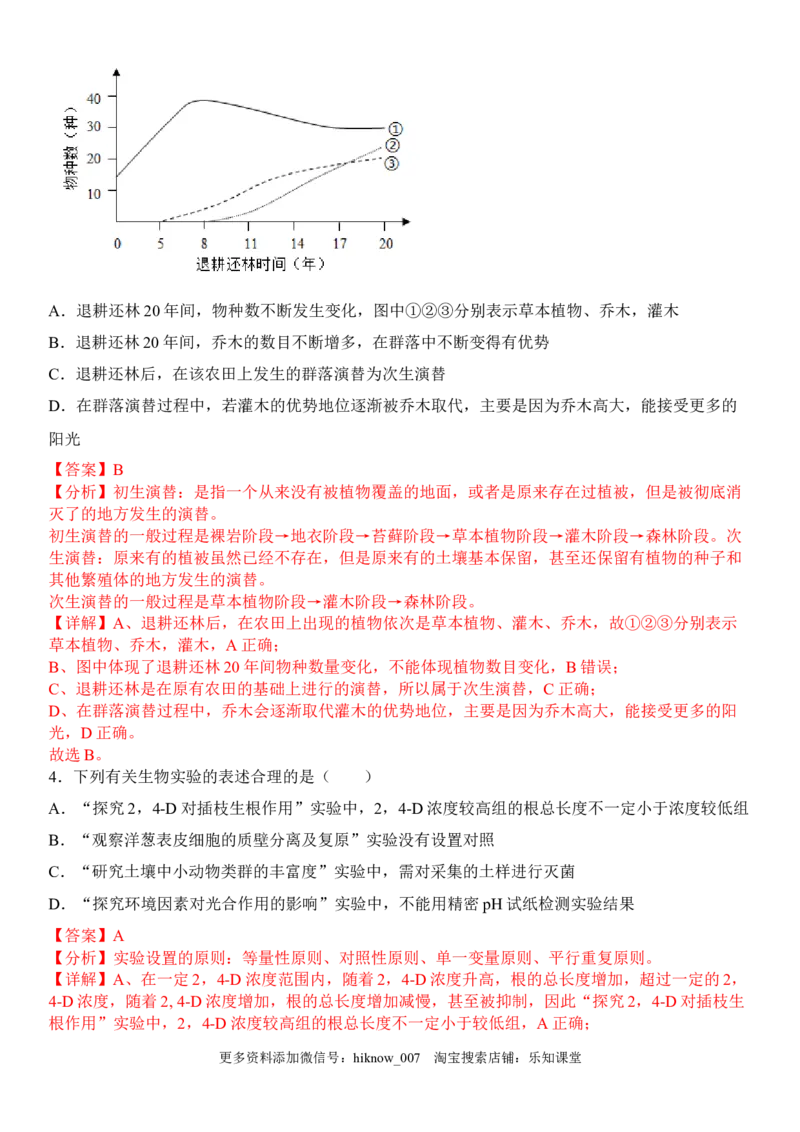 2.1群落的结构（解析版）_E015高中全科试卷_生物试题_选修2_2.同步练习_1.课后培优练2023年_2.1+群落的结构-2022-2023学年高二生物课后培优分级练（人教版2019选择性必修2）
