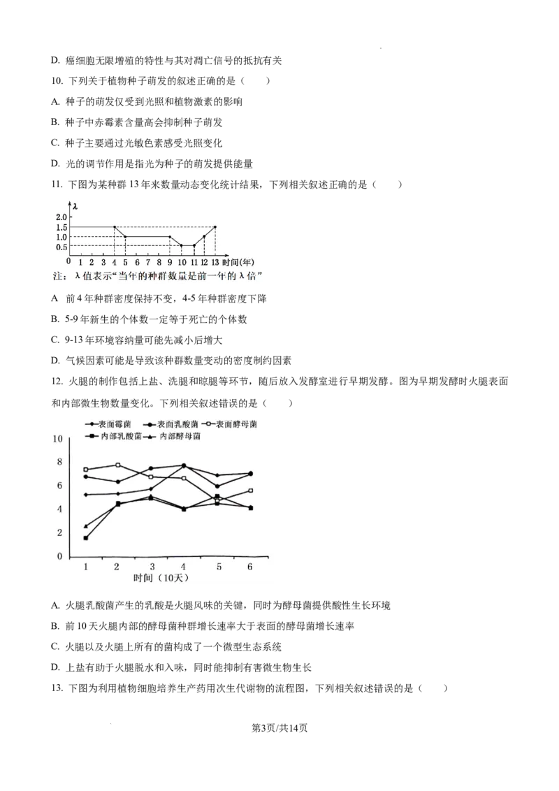 江苏省淮安市2025届高三上学期第一次调研测试生物+答案(1)_12月_241201江苏省淮安市2025届高三上学期第一次调研测试（全科）