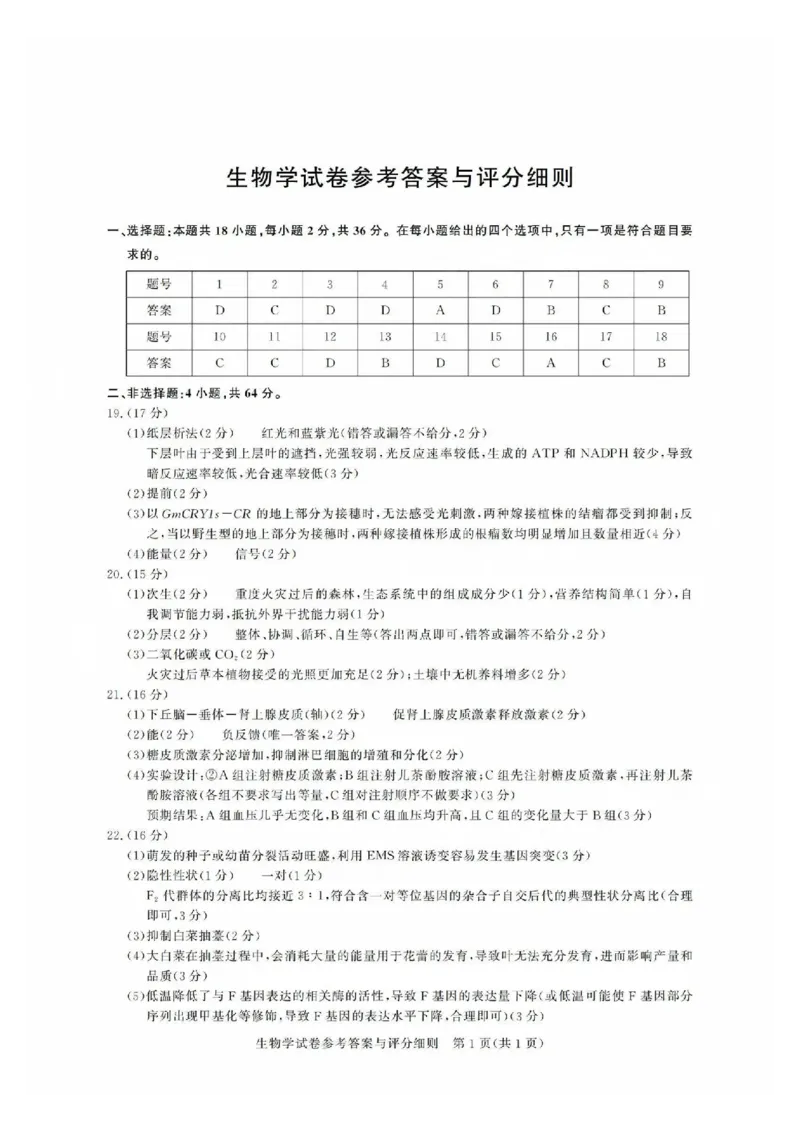 广东省2025届广州市高三年级上学期阶段性训练暨8月摸底考试(市调研考）生物试卷答案_8月_240822广东省广州市2025届高三年级上学期8月摸底考试(市调研考）