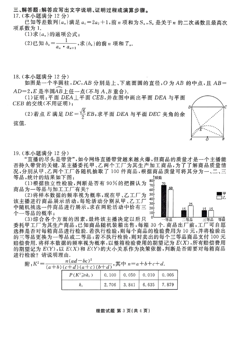 2024届陕西省榆林市高三下学期4月份大联考(三模)理数试题+答案(1)_2024年4月_024月合集_2024届衡水金卷高三4月份大联考(榆林三模)LL