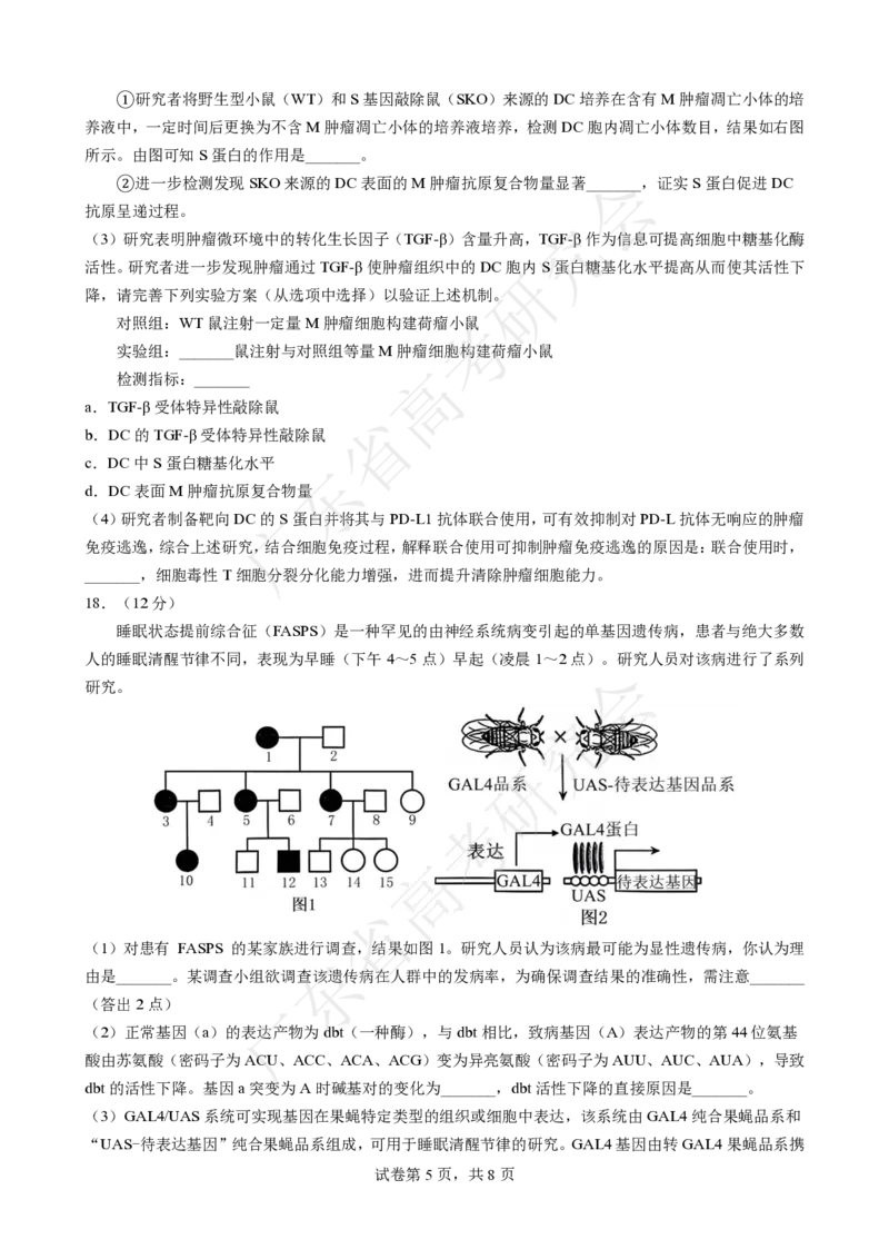 广东省2025届高三生物一调模拟卷（试题）_8月_2408082025届广东省普通高中毕业班第一次调研考试_广东省高考研究会：广东省2025届高三生物一调模拟卷