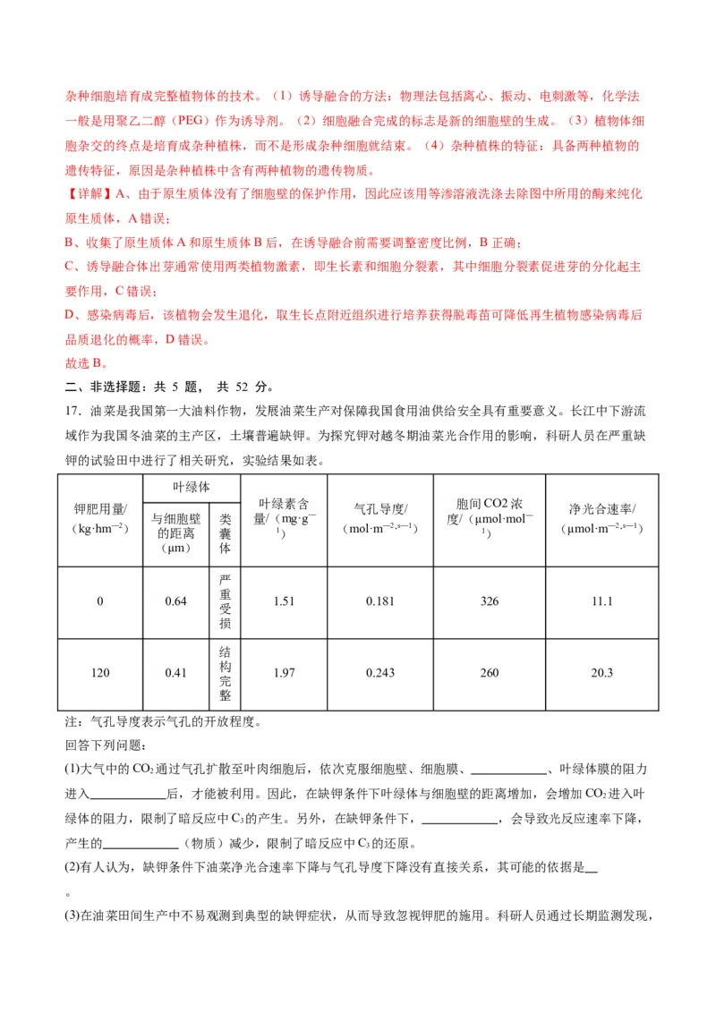 黄金卷（解析版）-赢在高考&middot;黄金8卷备战2024年高考生物模拟卷（甘肃专用）_2024高考押题卷_92024赢在高考全系列_（通用版）2024《赢在高考&middot;黄金预测卷》（九科全）各八套