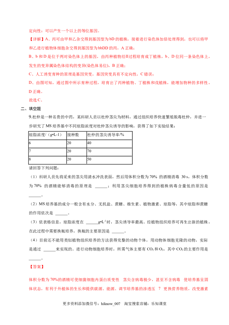 2.1植物细胞工程-2022-2023学年高二生物课后培优分级练（人教版2019选择性必修3）（解析版）_E015高中全科试卷_生物试题_选修3_2.同步练习_1.课后培优练2023
