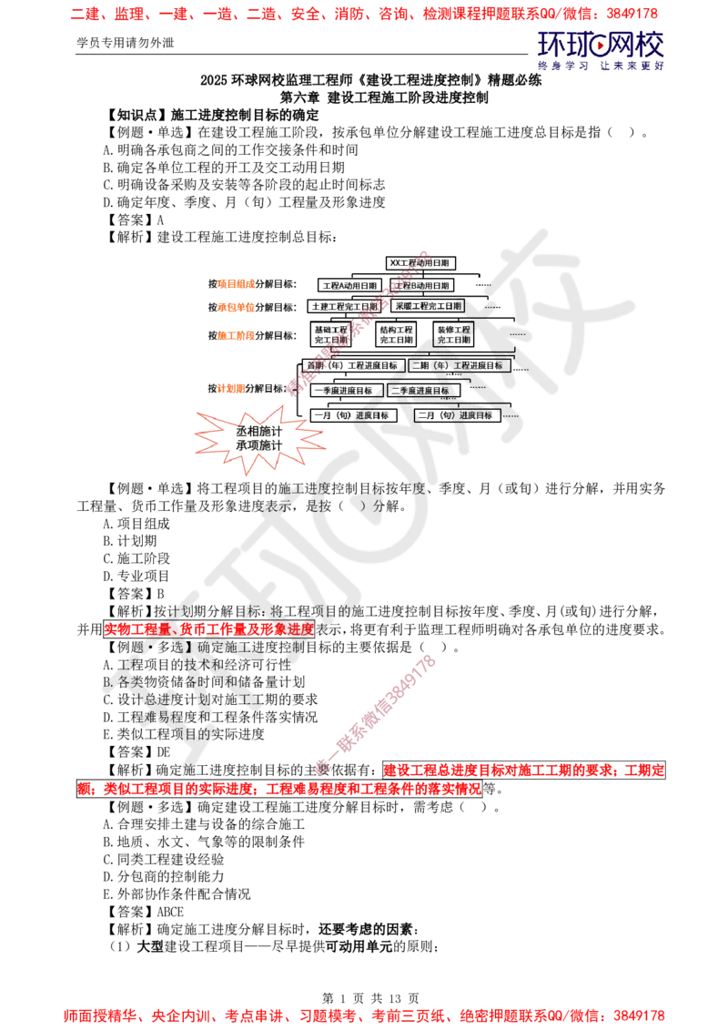 05.进度：精题必练（五）_监理工程师_2025监理工程师_2025年监理工程师SVIP_2025年监理土建控制SVIP_03-习题精析✿实战特训✿模考通关_12-控制《精题必练班》李娜HQ推荐