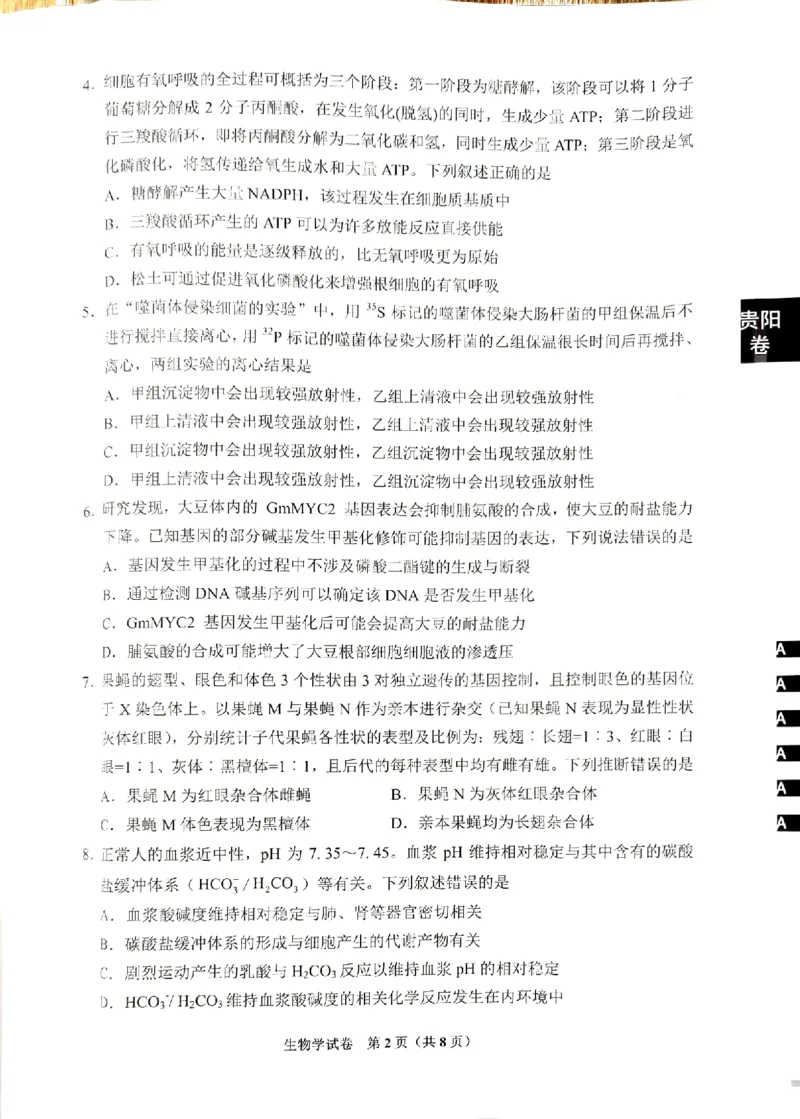 生物_8月_240816贵州贵阳市2025届高三上学期摸底考试（8月）_贵州贵阳市2025届高三上学期摸底考试（8月）生物学试题+答案