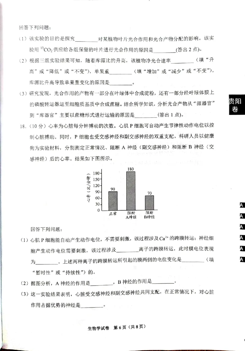生物_8月_240816贵州贵阳市2025届高三上学期摸底考试（8月）_贵州贵阳市2025届高三上学期摸底考试（8月）生物学试题+答案