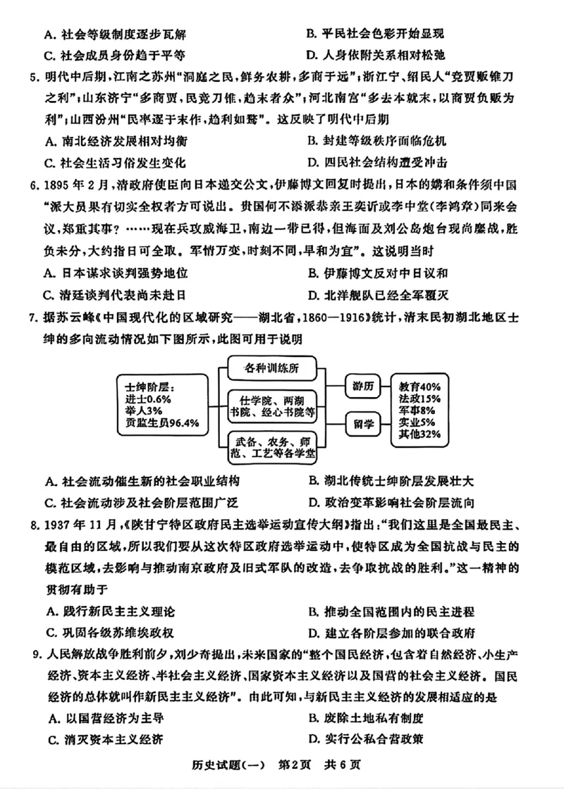 2024届湖北省T8联盟高三下学期压轴考试（一）历史试题(1)_2024年5月_025月合集_2024届湖北省T8联盟高三下学期压轴考试（一模）