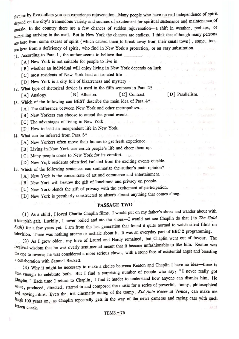 预测第四套_2025专四专八真题及备考资料_2009-2024专八真题+备考资料_24专八预测押题卷_专八预测卷5套_预测卷