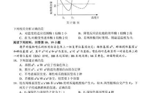 2024届浙江省温州市普通高中高三第二次适应性考试-生物试题+(1)_2024年3月_013月合集_2024届浙江省温州市高三第二次适应性考试