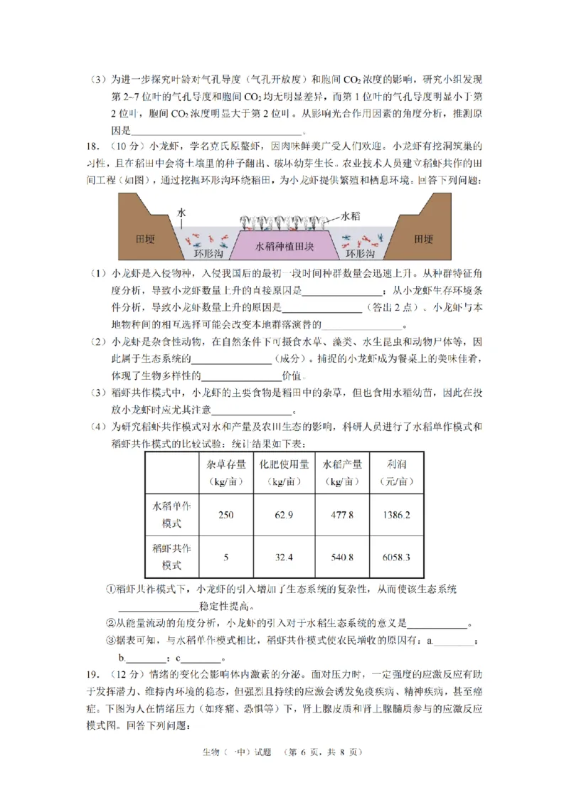 2024届湖南省长沙市第一中高三下学期高考适应性演练(一）生物_2024年3月_013月合集_2024届湖南省长沙市第一中高三下学期高考适应性演练（一）