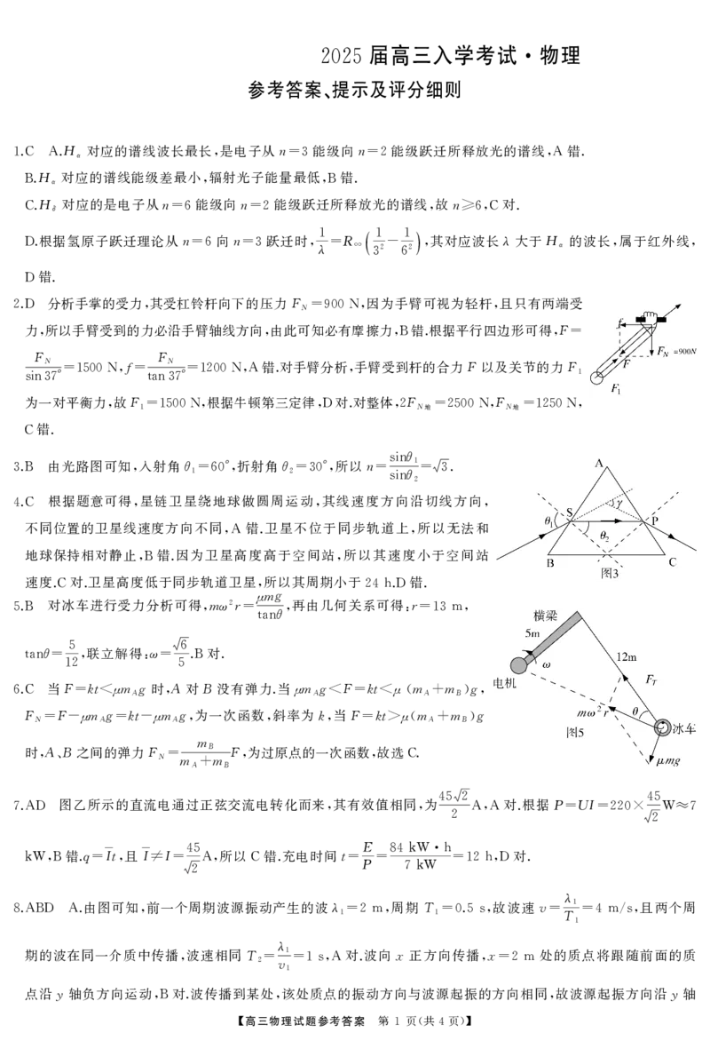 高三物理答案_8月_240822湖南省湖南天壹名校联盟2025届高三8月入学联考考试_湖南省湖南天壹名校联盟2025届高三8月入学联考考试物理