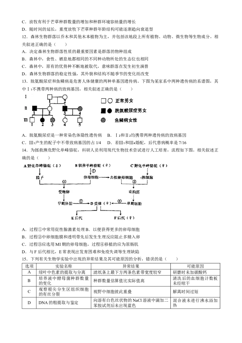 2024届海南省海口市高三下学期一模生物试题(无答案)(1)_2024年4月_024月合集_2024届海南省海口市高三下学期一模（4月调研）