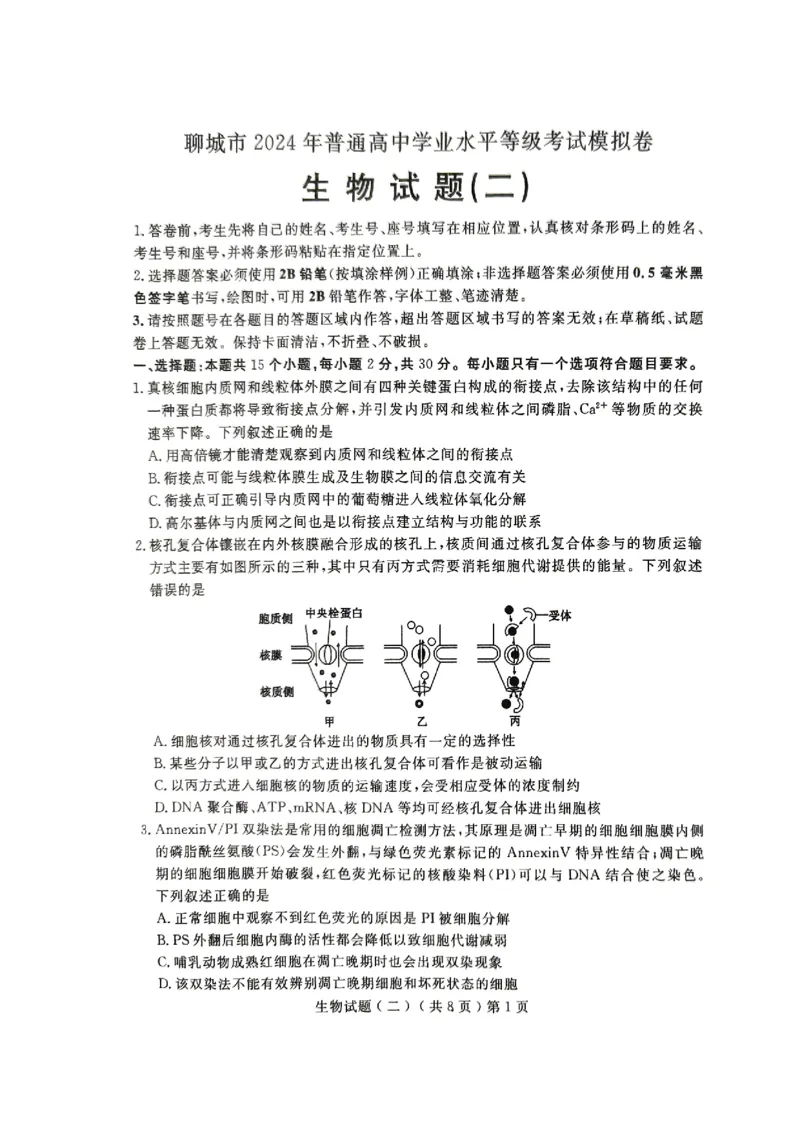24聊城二模生物试题_2024年4月_01按日期_20号_2024届山东省聊城市高三下学期二模_24聊城二模生物