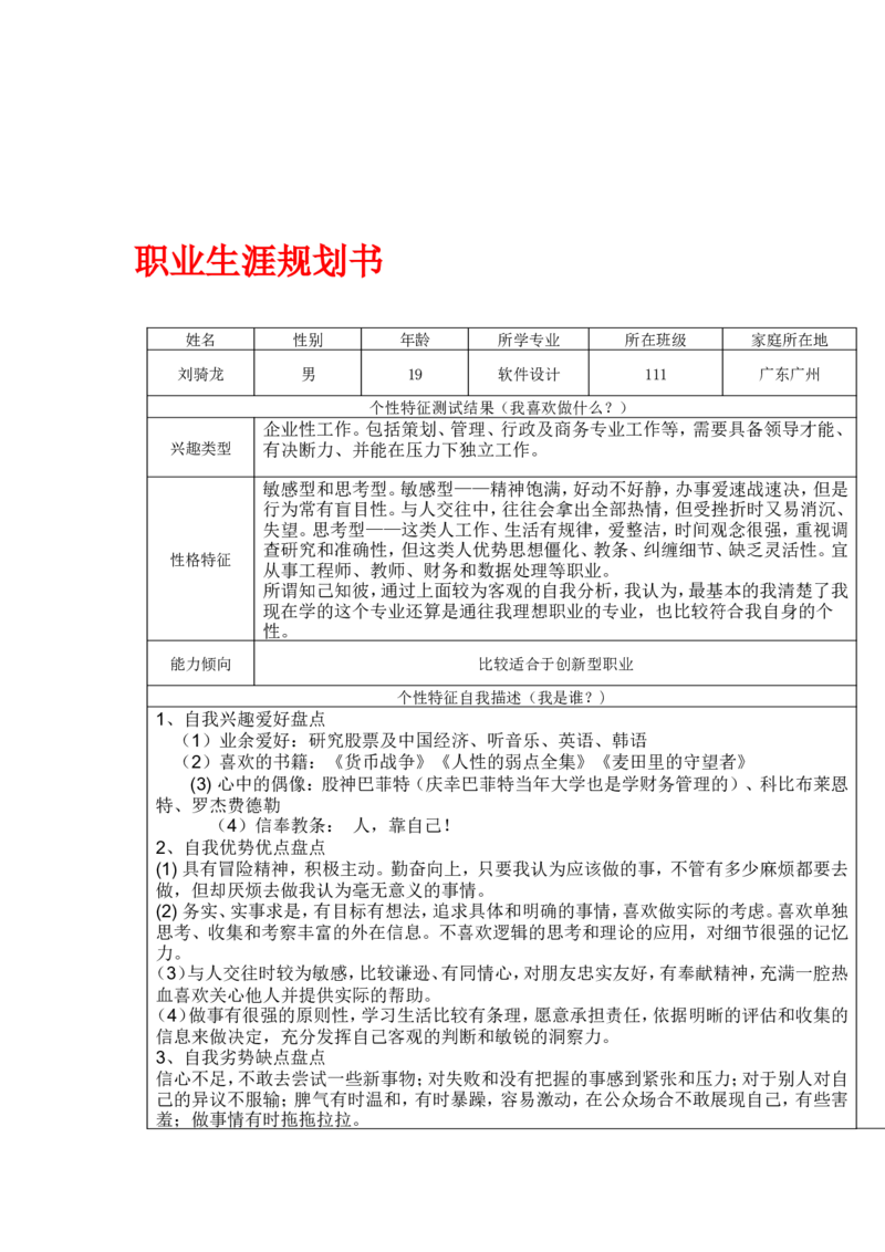 软件设计专业职业生涯规划书_E6-职业规划_61软件专业