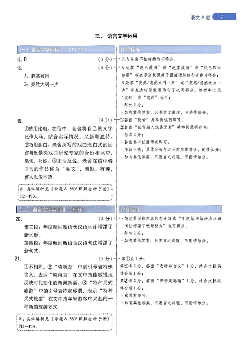 阅卷人750分考场评分标准_2024高考押题卷_12024天星全系列_四川、陕西、青海、内蒙古宁夏、西藏（英数理科综合）_(全国卷版）天星临考预测押题密卷