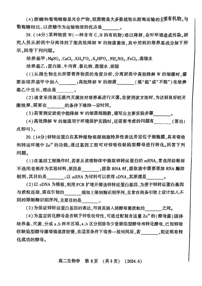 生物学试卷及答案_6月_240613河南省洛阳市2023-2024学年高二下学期6月质量检测