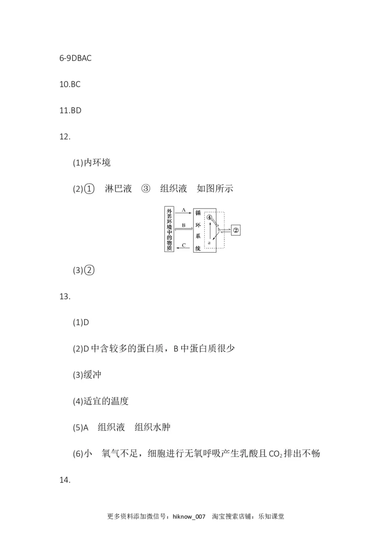 1.1细胞生活的环境同步练习2022-2023学年高二上学期生物人教版选择性必修1_E015高中全科试卷_生物试题_选修1_2.同步练习_1.同步练习2023