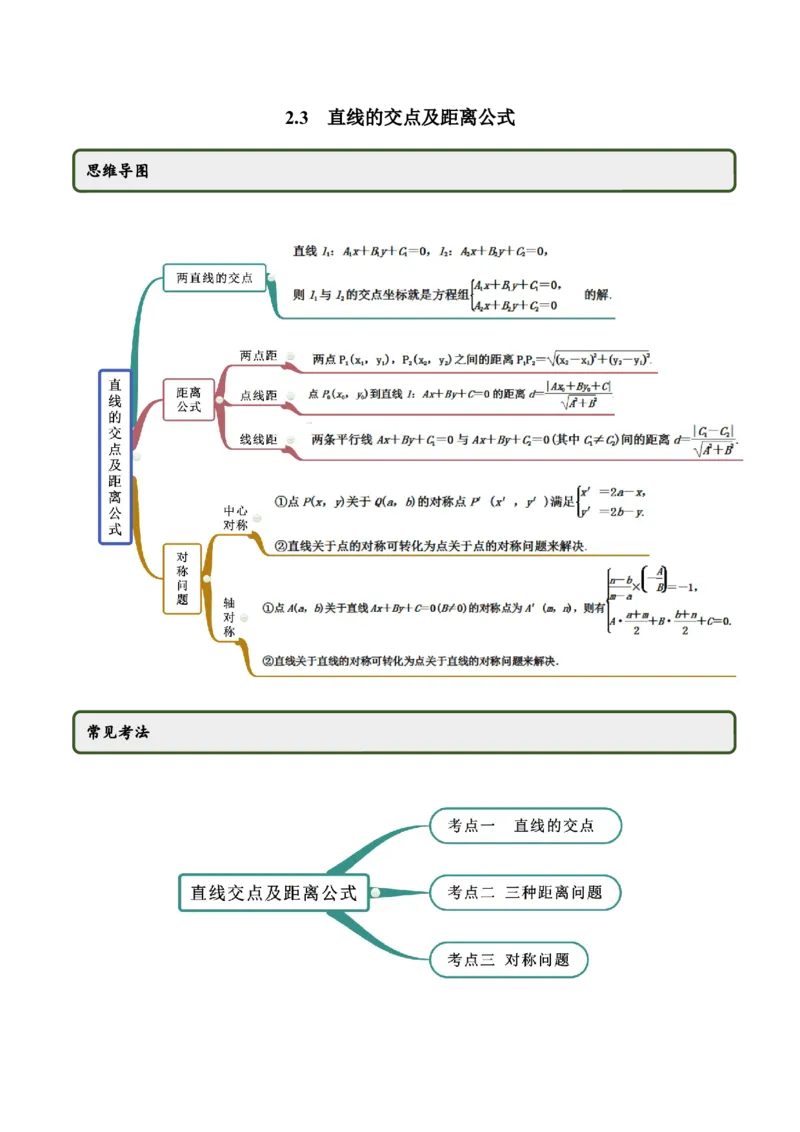 2.3直线的交点及距离公式（精讲）（解析版）_E015高中全科试卷_数学试题_选修1_02.同步练习_3.同步练习_2.3直线的交点及距离公式（精讲）