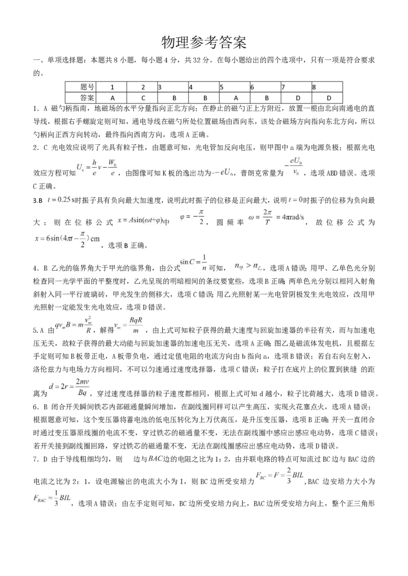 安徽省A10联盟2023-2024学年高二下学期6月月考试题物理PDF版含解析(1)_6月_240613安徽省A10联盟2023-2024学年高二下学期6月调研考