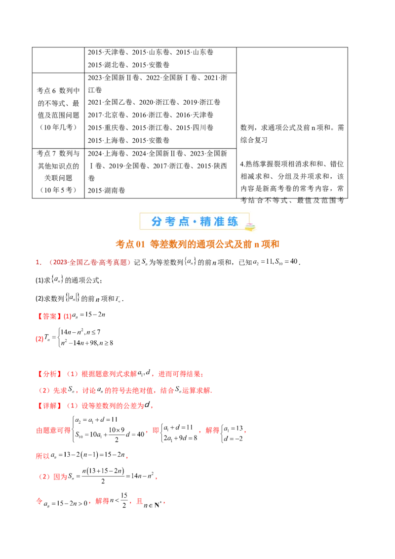 专题20数列的通项公式及数列求和大题综合（教师卷）-十年（2015-2024）高考真题数学分项汇编（全国通用）_近10年高考真题汇编（必刷）