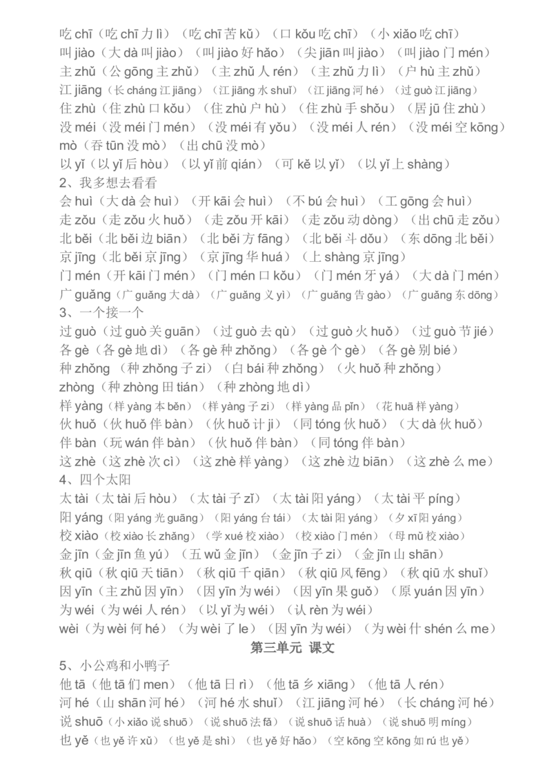 部编一年级下册生字组词汇总资料_一年级上下册资料_小学一年级学习资料-25年更新版_1-02、小学一年级语文下册_3-6-2-1、复习、知识点、归纳汇总_部编（人教）版_知识汇总