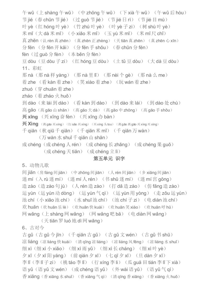 部编一年级下册生字组词汇总资料_一年级上下册资料_小学一年级学习资料-25年更新版_1-02、小学一年级语文下册_3-6-2-1、复习、知识点、归纳汇总_部编（人教）版_知识汇总