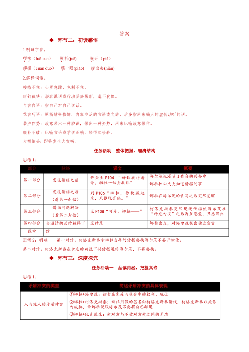 12+《玩偶之家（节选）》（同步学案）-上好课2022-2023学年高二语文选择性必修中册同步备课系列（统编版）_new_E015高中全科试卷_语文试题_选修中_4.新版高中语文试卷选择性必修中册