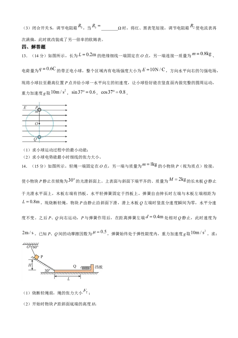 安徽省六安第一中学2024-2025学年高三上学期11月月考物理+答案_12月_241202安徽省六安一中2024-2025学年高三第四次月考（11月）（全科）