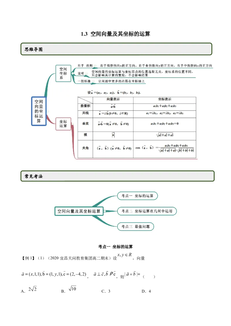 1.3空间向量及其坐标的运算（精讲）（原卷版）_E015高中全科试卷_数学试题_选修1_02.同步练习_3.同步练习_1.3空间向量及其坐标的运算（精讲）