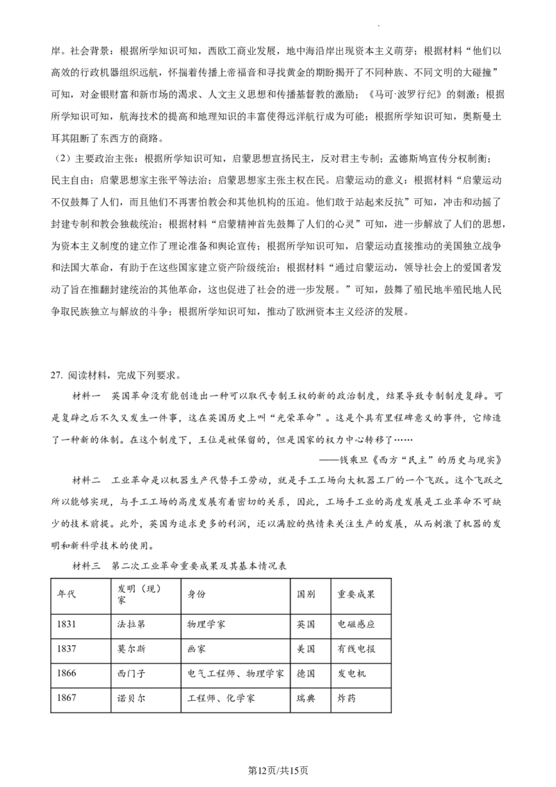 2.高一下学期期中考试历史试题（解析版）_E015高中全科试卷_历史试题_必修下_3.期中试卷_高一下学期期中考试历史试题