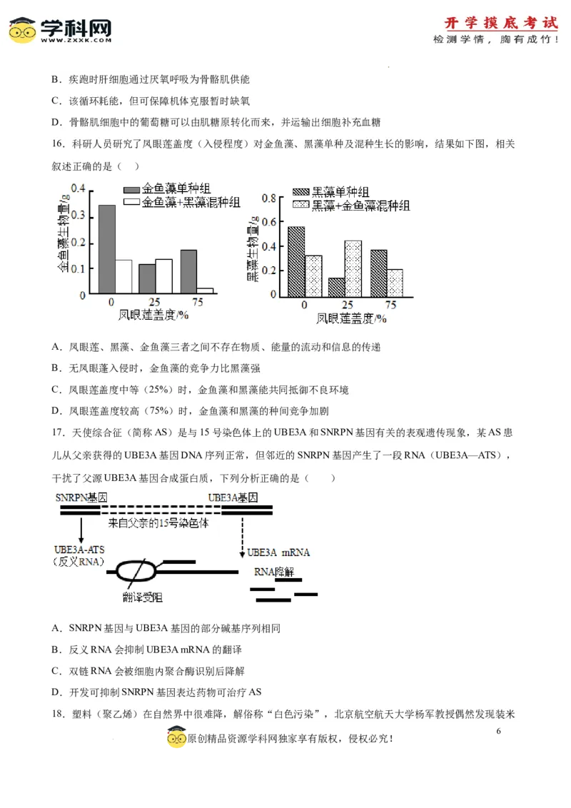 生物（江苏卷）（考试版）_2024届新高三开学摸底考试卷_生物-2024届新高三开学摸底考试卷_生物-2024届新高三开学摸底考试卷（江苏卷）