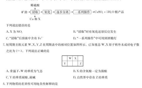 化学-摸底联考（S）_6月_240615九师联盟2023-2024学年高二下学期6月摸底联考_九师联盟2023-2024学年高二下学期6月摸底考试化学试题