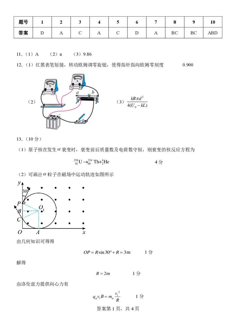 6模物理答案_2024年5月_01按日期_28号_2024届吉林东北师大附中高三下第六次模拟考试_2024届吉林省长春市东北师范大学附属中学高三下学期第六次模拟考试物理试卷