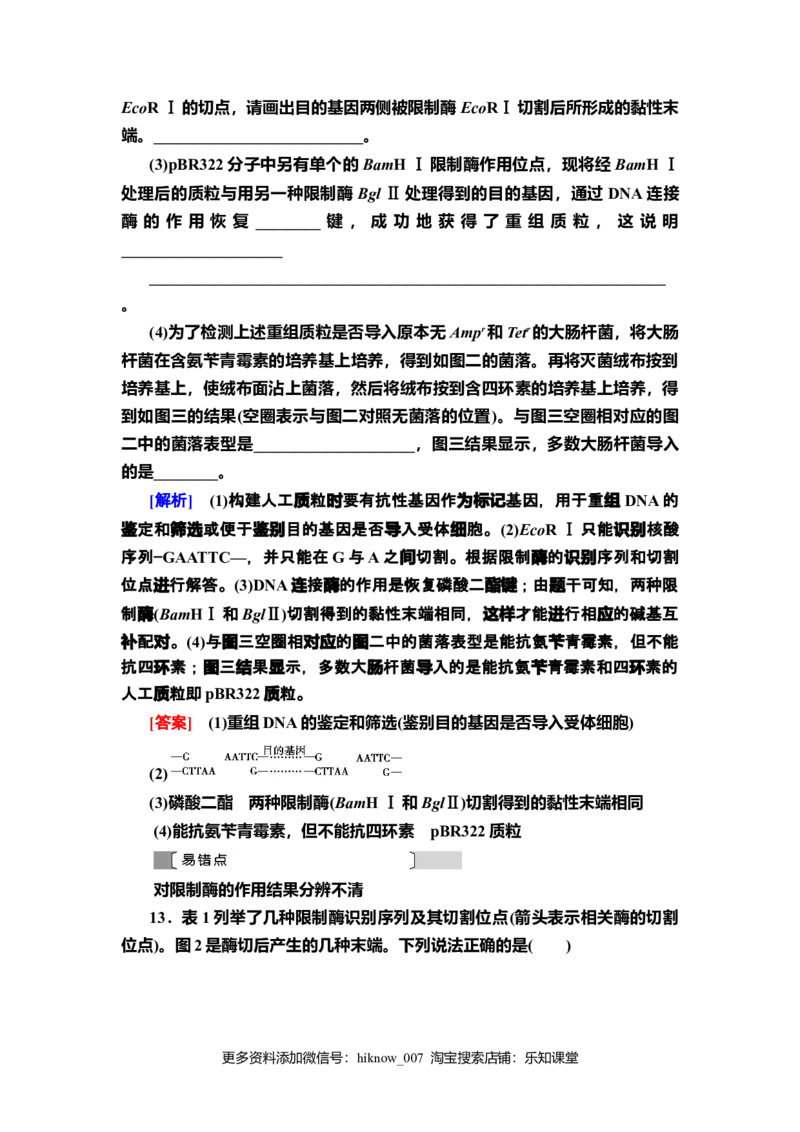 12重组DNA技术的基本工具课后作业新教材人教版（2019）高中生物选择性必修3_E015高中全科试卷_生物试题_选修3_2.同步练习_2.课后作业