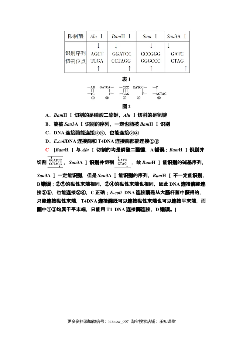 12重组DNA技术的基本工具课后作业新教材人教版（2019）高中生物选择性必修3_E015高中全科试卷_生物试题_选修3_2.同步练习_2.课后作业