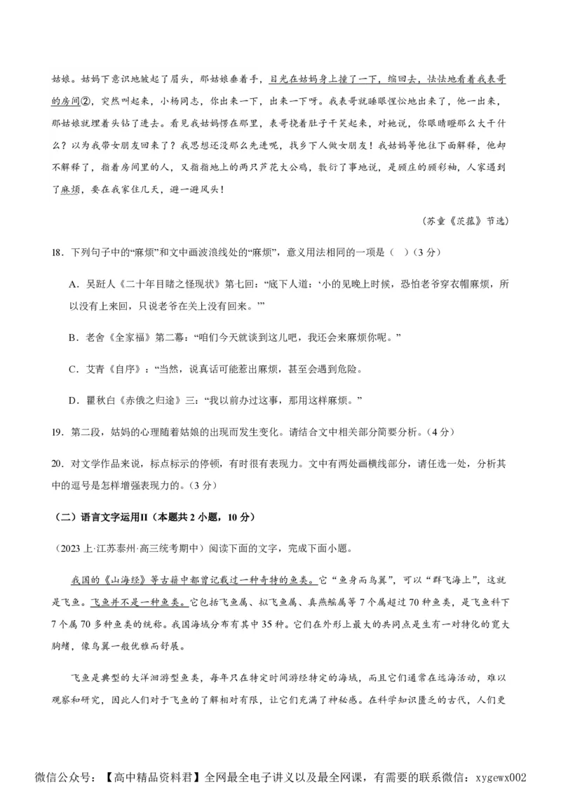 黄金卷06-赢在高考&middot;黄金8卷备战2024年高考语文模拟卷（江苏专用）（原卷版)_2024高考押题卷_92024赢在高考全系列_（通用版）2024《赢在高考&middot;黄金预测卷》（九科全）各八套