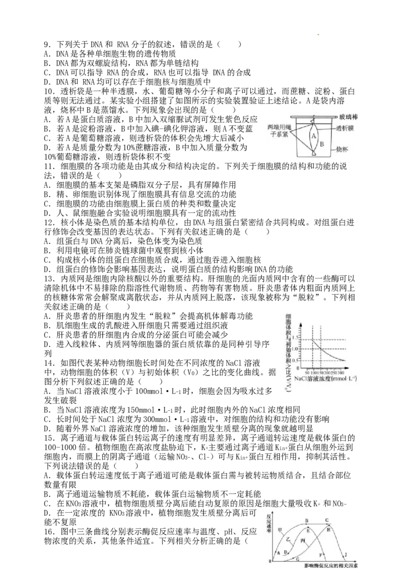 山西大学附属中学校2024~2025学年高三上学期开学考试生物试题_8月_240808山西大学附属中学校2024~2025学年高三上学期8月开学考试