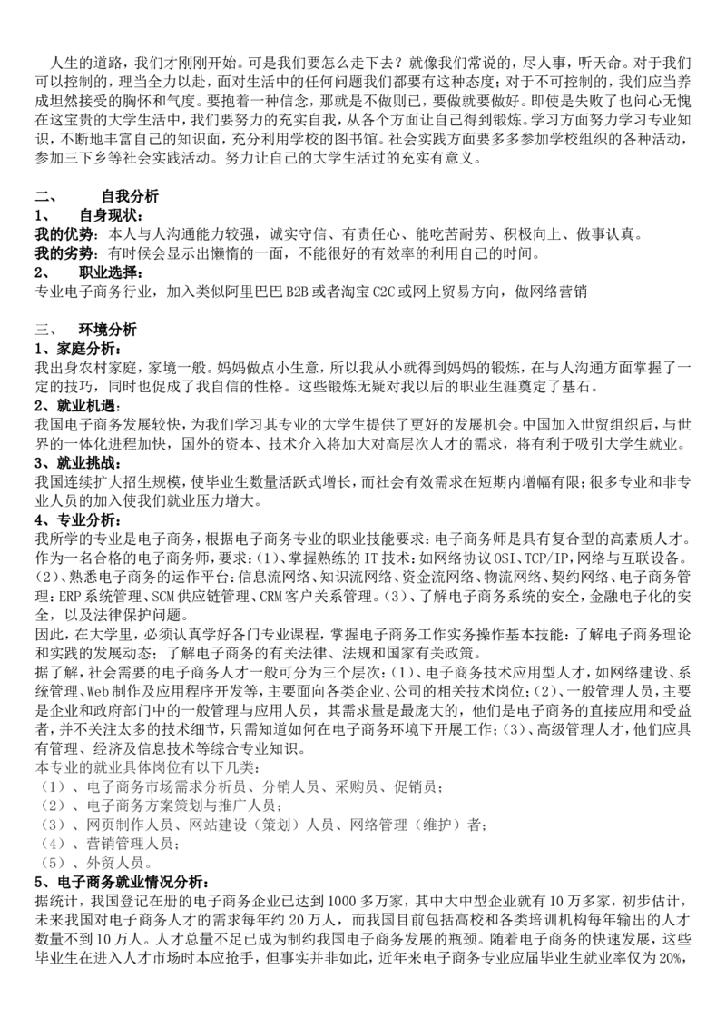 电子商务专业职业生涯规划书-doc_E6-职业规划_13电子商务专业