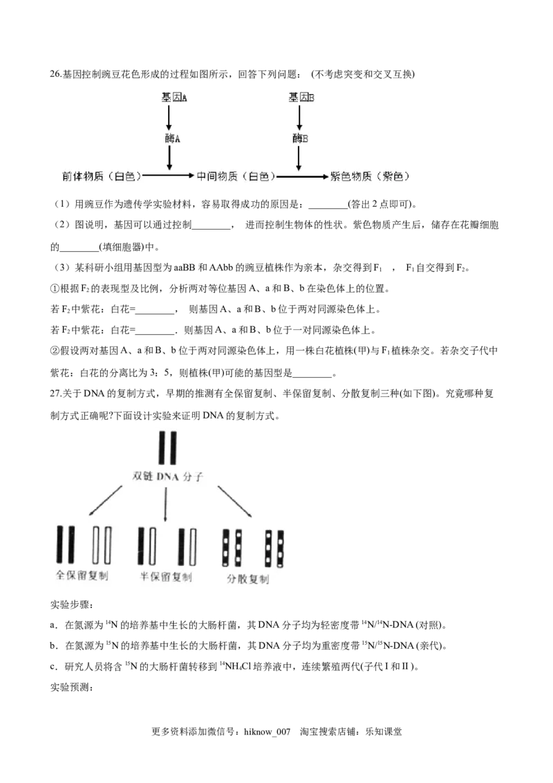 2022-2023学年高一生物下学期期中测试卷01（人教版2023选择性必修2）（原卷版）_E015高中全科试卷_生物试题_必修2_3.期中测试_2022-2023学年高一生物下学期期中测试卷01（人教版2019必修2）