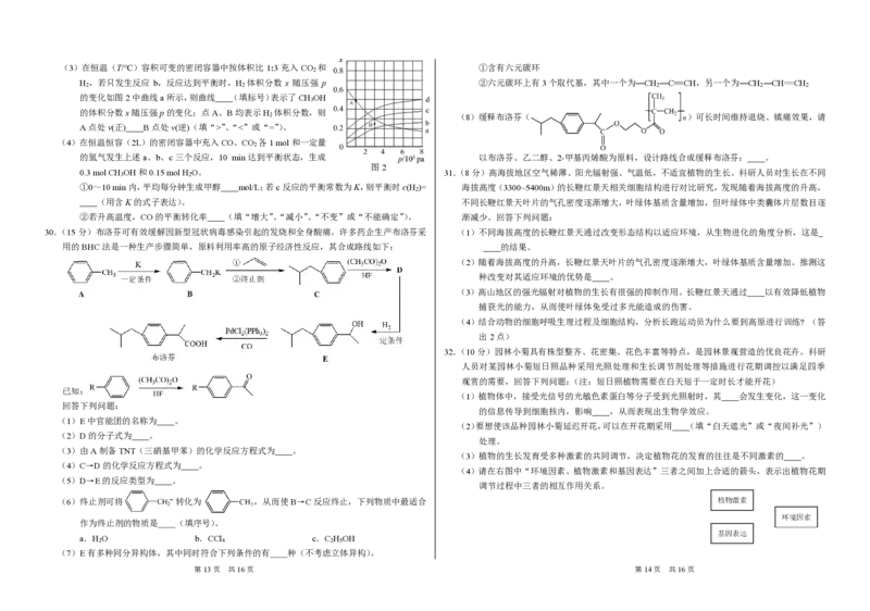 THUSSAT2023年3月诊断性测试理科综合试卷_2024年2月_01每日更新_16号_2023届THUSSAT中学生标准学术能力高三下学期3月月诊断性测试