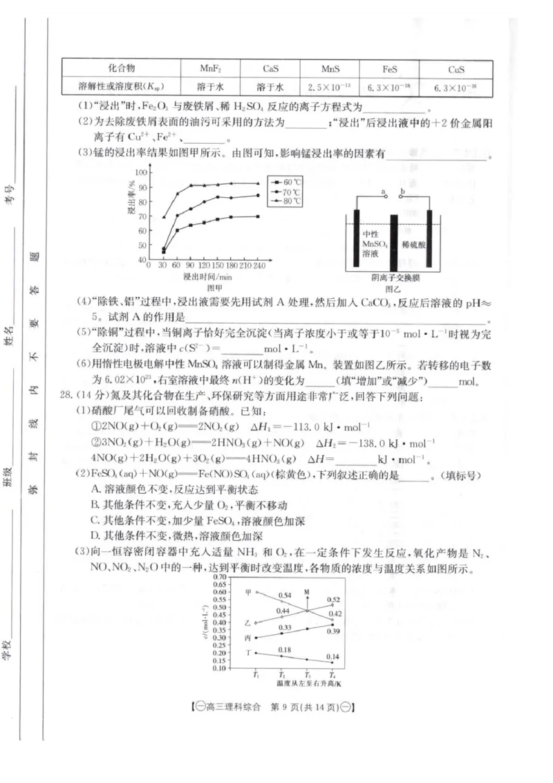 2024届高三第一次模拟理综_2024年4月_01按日期_10号_2024届金太阳（减号）青海宁夏陕西高三4月联考_金太阳2024届高三4月联考（减号）理综试题