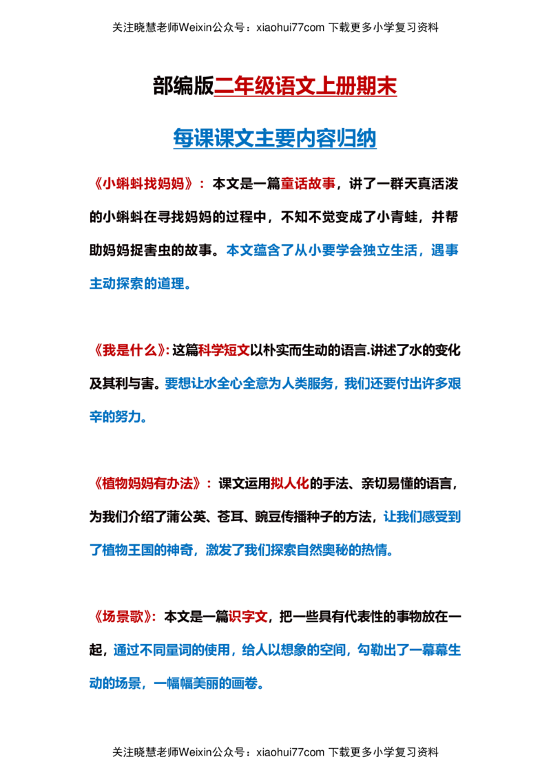 2019-2020最新部编版语文二年级上册期末必掌握课文重点梳理汇总精编_小学1-6年级全部试卷_语文_二年级_3-7-1、小学二年级语文上册_3-7-1-1、复习、知识点、归纳汇总_部编版